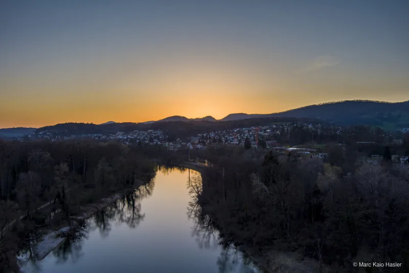 The Aare from above, shot with a 6K drone, Aarau, Switzerland, 2020