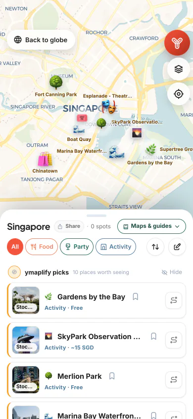 ymaplify on a phone: Same screen as laptop-1 in the mobile layout: map strip with pins, bottom sheet with the picks